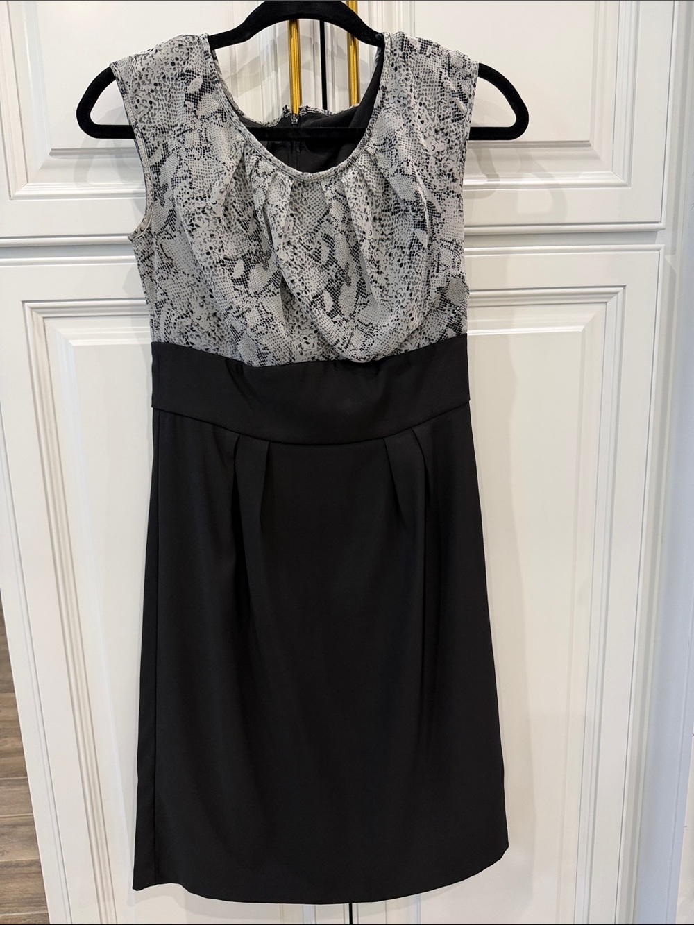AB Studio Black Midi Dress with Gray Snake-Print Bodice